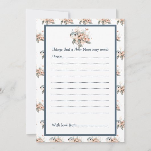 Cute Floral Turtle Baby Shower 招待状 (正面)