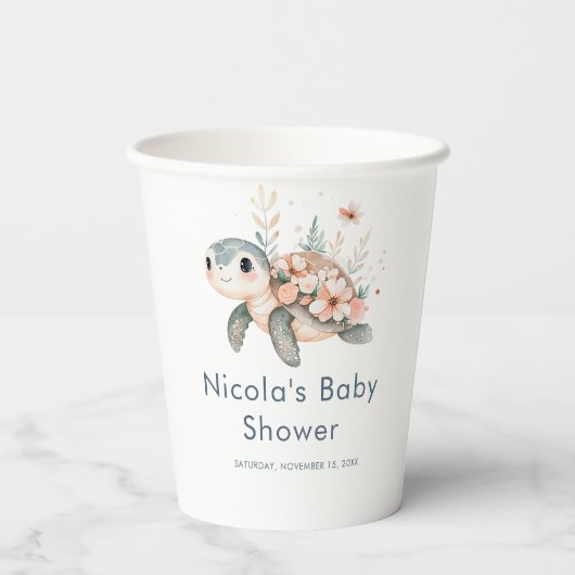 Cute Floral Turtle Baby Shower 紙コップ (裏面)