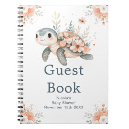 Cute Floral Turtle Baby Shower Guest Book ノートブック