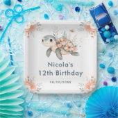 Cute Floral Turtle Birthday Party ペーパープレート (パーティー)