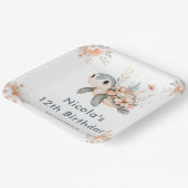 Cute Floral Turtle Birthday Party ペーパープレート (傾斜あり)