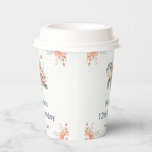 Cute Floral Turtle Birthday Party 紙コップ (右)