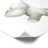 Cute Floral Watercolor Elephant  Nursery Poster ポスター (角)