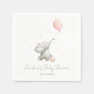 Cute Floral Watercolor Elephant with Balloon スタンダードカクテルナプキン
