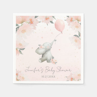 Cute Floral Watercolor Elephant with Balloon スタンダードカクテルナプキン