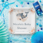 Cute Floral Whale Baby Shower ペーパープレート (パーティー)