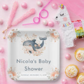 Cute Floral Whale Baby Shower ペーパープレート (パーティー)