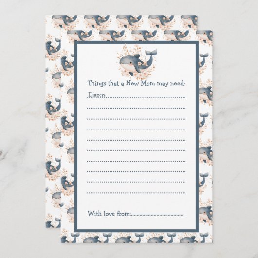 Cute Floral Whale Baby Shower 招待状 (正面/裏面)