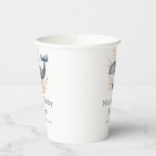 Cute Floral Whale Baby Shower 紙コップ (左)