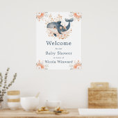 Cute Floral Whale Baby Shower  Welcome ポスター (キッチン)