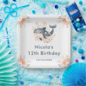 Cute Floral Whale Birthday Party ペーパープレート (パーティー)