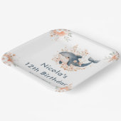 Cute Floral Whale Birthday Party ペーパープレート (傾斜あり)