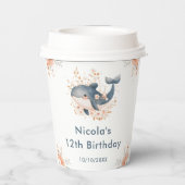 Cute Floral Whale Birthday Party 紙コップ (裏面)