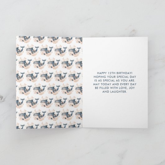 Cute Floral Whale Happy Birthday カード (内部)