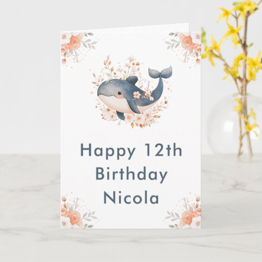 Cute Floral Whale Happy Birthday カード (黄色い花)