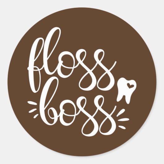 Cute Floss Boss Dentist Dental Hygienist RDH ラウンドシール (正面)