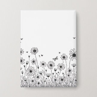 Cute Flower Button – Black and White Wildflower 缶バッジ