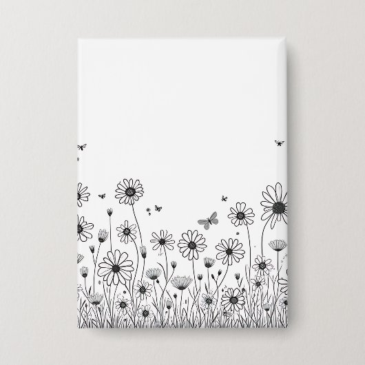 Cute Flower Button – Black and White Wildflower 缶バッジ (正面)