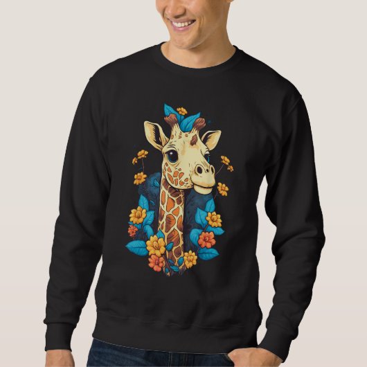 Cute Flower Giraffe on summer Floral Giraffe スウェットシャツ (正面)