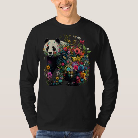 Cute Flower Panda on summer Floral Panda 1 Tシャツ (正面)