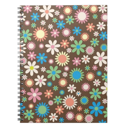 Cute Flower Power Pattern Brown ノートブック (正面)