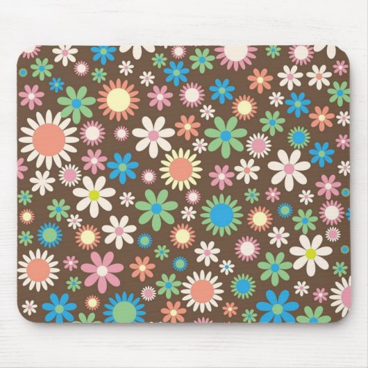 Cute Flower Power Pattern Brown マウスパッド (正面)