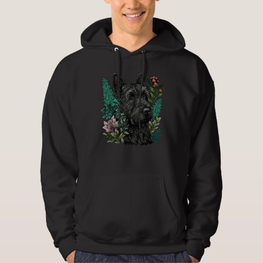 Cute Flower Scottie summer Floral Scottish Terrier パーカ (正面)