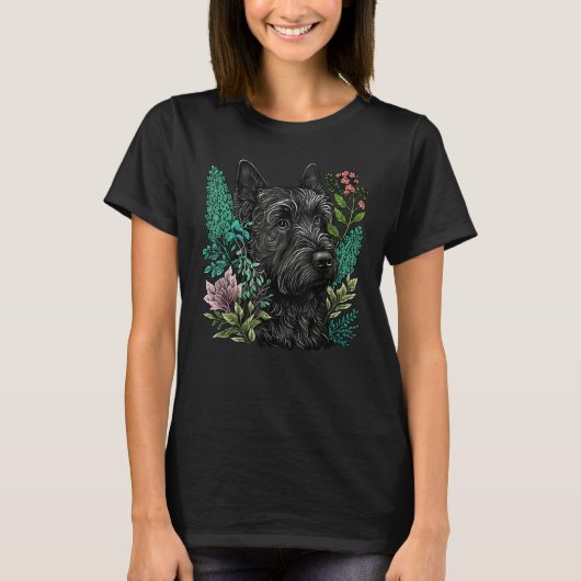 Cute Flower Scottie summer Floral Scottish Terrier Tシャツ (正面)