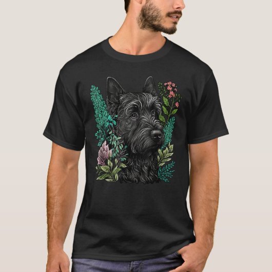 Cute Flower Scottie summer Floral Scottish Terrier Tシャツ (正面)