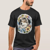 Cute Flower summer Floral Alaskan Malamute 1 Tシャツ (正面)
