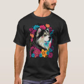 Cute Flower summer Floral Alaskan Malamute Tシャツ (正面)