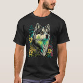 Cute Flower summer Floral Alaskan Malamute Tシャツ (正面)