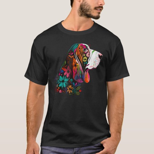 Cute Flower summer Floral Basset Hound 3 Tシャツ (正面)