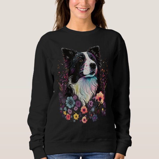 Cute Flower summer Floral Border Collie 2 スウェットシャツ (正面)
