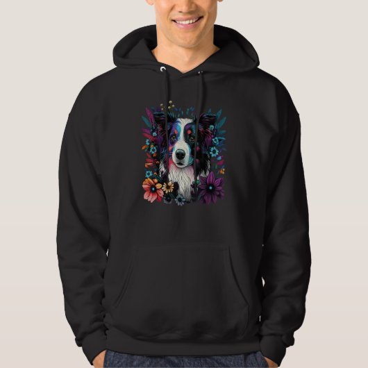 Cute Flower summer Floral Border Collie 3 パーカ (正面)