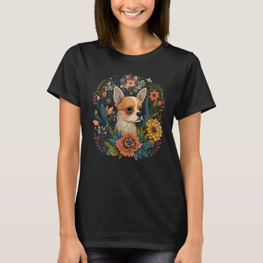 Cute Flower summer Floral Chihuahua 1 Tシャツ (正面)