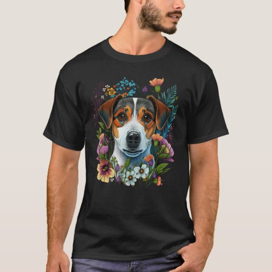 Cute Flower summer Floral Jack Russell Terrier Tシャツ (正面)