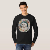 Cute Flower summer Floral Maltese dog Tシャツ (正面フル)