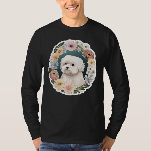 Cute Flower summer Floral Maltese dog Tシャツ (正面)
