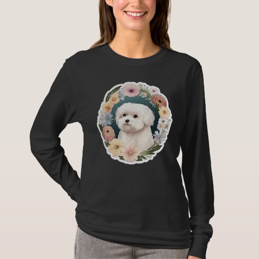 Cute Flower summer Floral Maltese dog Tシャツ (正面)