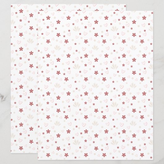 Cute Flower With Love Patterned Scrapbook Paper (正面/裏面)