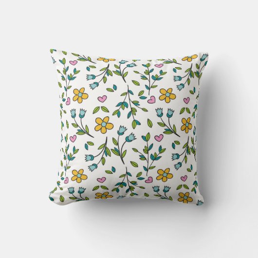 Cute Flowers and Hearts Light Pattern クッション (正面)