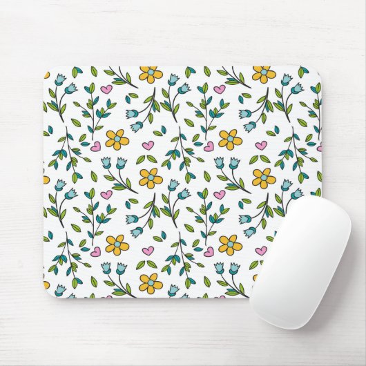 Cute Flowers and Hearts Light Pattern マウスパッド (マウス)