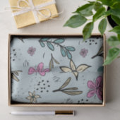 Cute Flowers and Leaves illustrated Pattern Blue 薄葉紙 (ギフト)