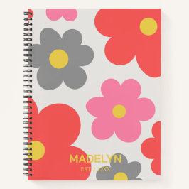 Cute flowers Red Custom script Spiral Notebook ノートブック
