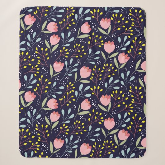 Cute flowers seamless pattern シェルパブランケット (正面)