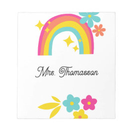 Cute Flowers Stars Rainbow Teacher Notepad ノートパッド