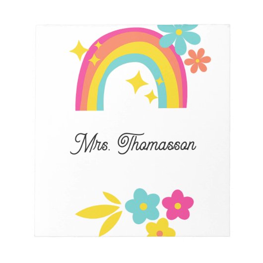 Cute Flowers Stars Rainbow Teacher Notepad ノートパッド (正面)