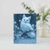 Cute Fluffy Arctic Fox Owl Hybrid Fantasy Critter ポストカード (スタンド正面)