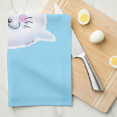 Cute Fluffy Baby Seal Illustration キッチンタオル (四つ折り)